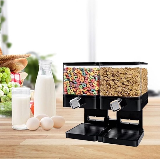 Syfunlv Double Cereal Dispenser, vierkante ontbijtdispenser, versnippert geen granen bij het uitgeven, luchtdicht gesloten, transparant, voor muesli/diervoer/snoep (1,8 l enkele verpakking) — afbeelding 3