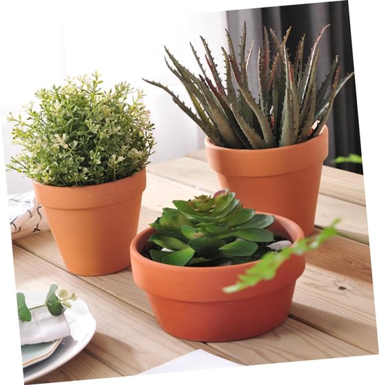 2stuks Terracotta Cactus Pot Van Bloempot Met Drainagegat Voor Succulenten Bonsai Creatieve Aardewerken Plantenbak Voor Thuis Kantoor Decoratie — afbeelding 3