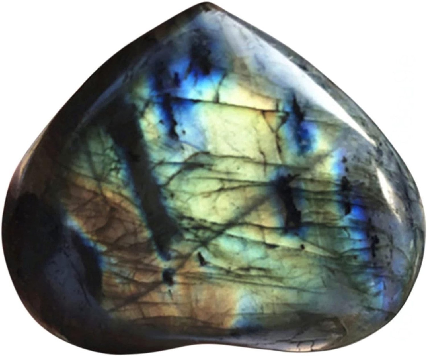 Natuurlijke Labradoriet Hart Palm Zorgen Steen Hand Gesneden Maansteen Hartvormige Liefde Ornamenten Reiki Healing Edelsteen Geschenken voor Vrouwen Mannen, Groot