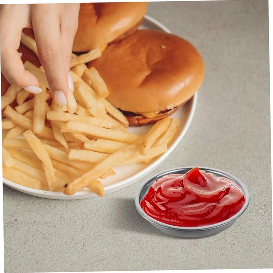 10 Stuks Bord Dipkommen Azijn Plaat Dip Chiller Kom Schotel Dipsaus Dip Serveerschaal Voorgerecht Serveerschaal Dipsaus Schaaltjes Roestvrij Staal Silver — afbeelding 3