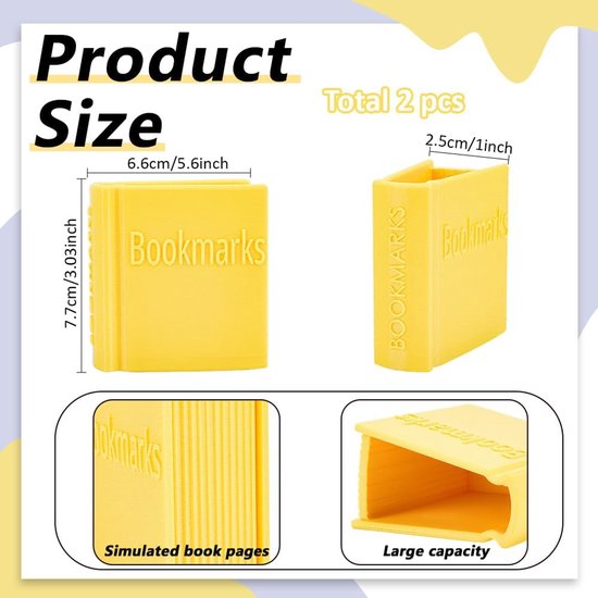 2 stuks boekvormige bladwijzerhouders, geel, 3D-bedrukte bladwijzerhouder, plastic bladwijzer-organizer — afbeelding 4