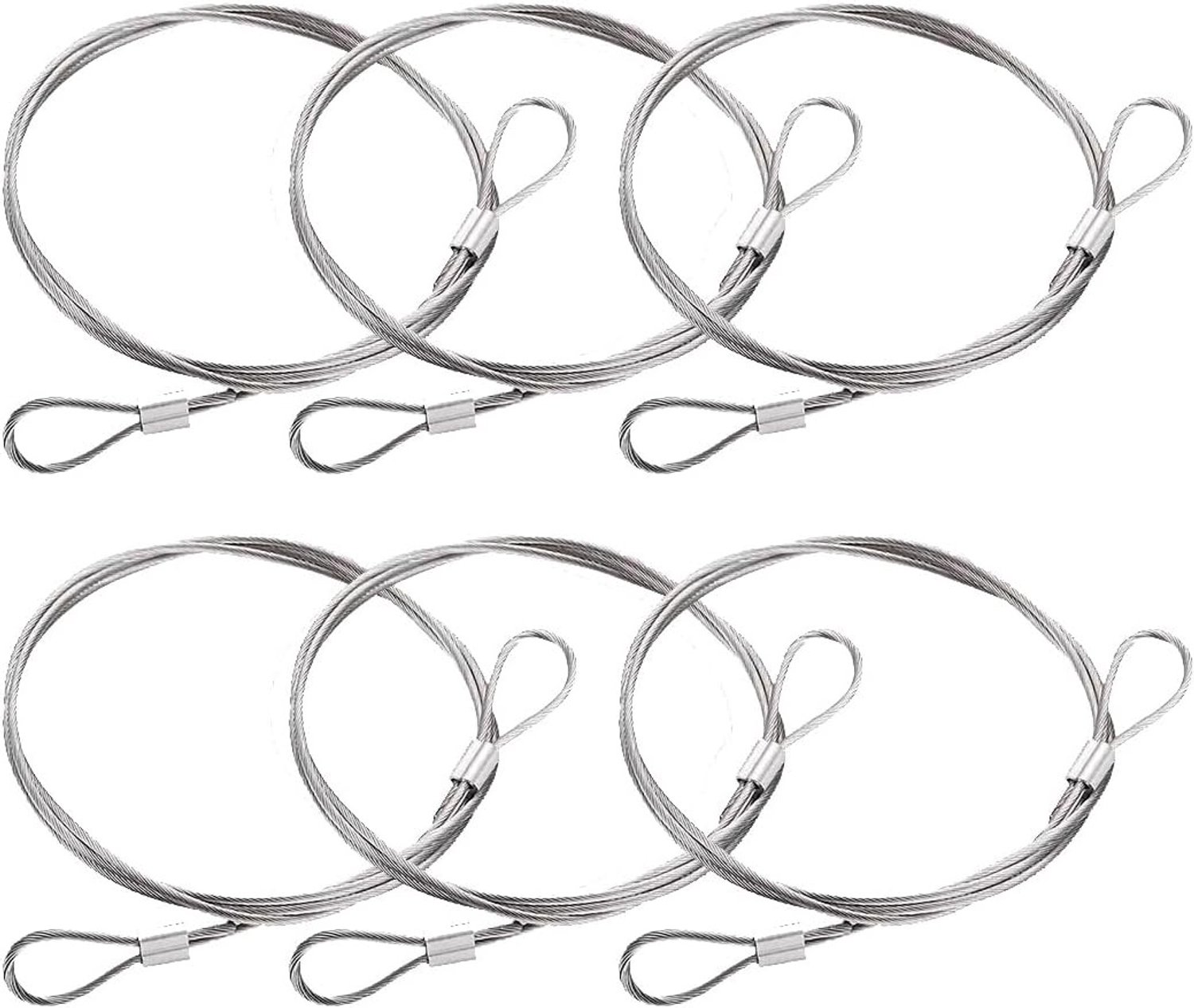 6-delige set van 30cm x 2mm stalen kabel met oogjes - RVS veiligheidscabine voor fietsen, deuren en bagagebeveiliging