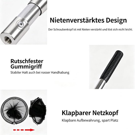 Visschepnet vissen, 180 cm lange handgreep, telescopisch visnet met visnet, telescopisch schepnet met rubber, vijvernet, visaccessoires voor volwassenen en kinderen — afbeelding 2