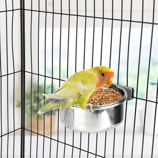 Hypeety huisdier vogel voedsel voeden en drinken opknoping beker klem houder roestvrij staal opknoping kom voor papegaai Macaw Afrikaanse grijzen Budgies Parakeet Cockatiels Conure Lovebirds Finch duif kooi — afbeelding 4