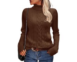 Xnova Trui voor dames, geribbelde coltrui, lange mouwen, casual jumper, turtleneck gebreide trui, elegant, stretch, warm, geribbeld, tuniek, bovenstuk, zijsplit, sweater, tops winter herfst