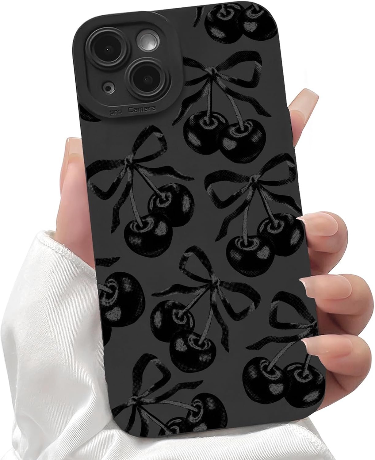 Lovmooful voor iPhone 15 Hoesje Schattig Strik-Zwarte Kers Strik