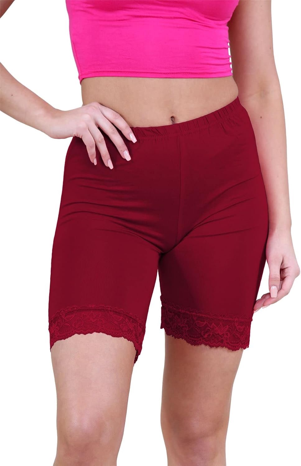 Nieuwe Dames Plain Scallop Lace Trim Gym Actieve Zomer Fietsen Shorts Panty Broek