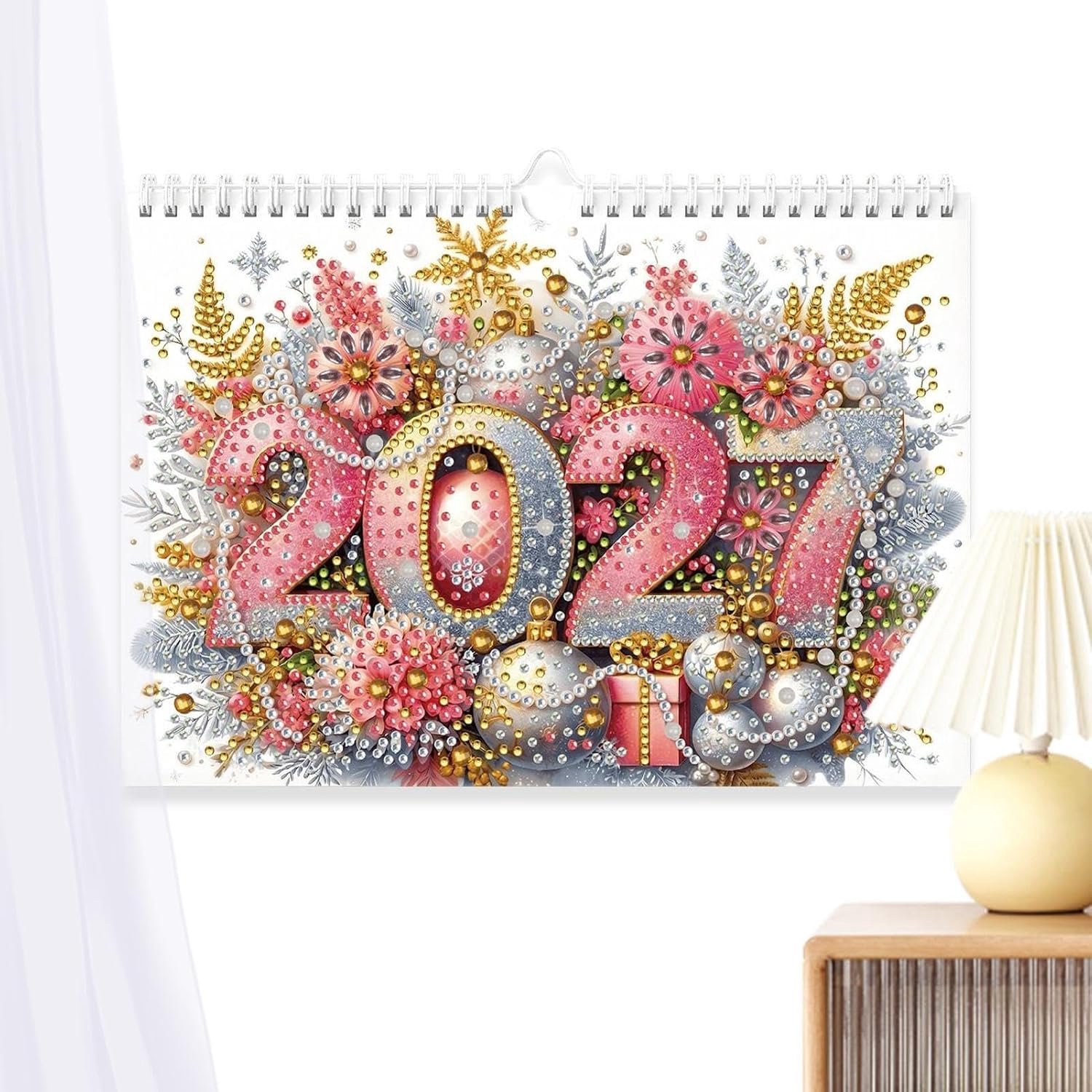 2027 Kalender Muur, Glanzende Strass 12 Maanden Kunst Handgemaakt, Compact