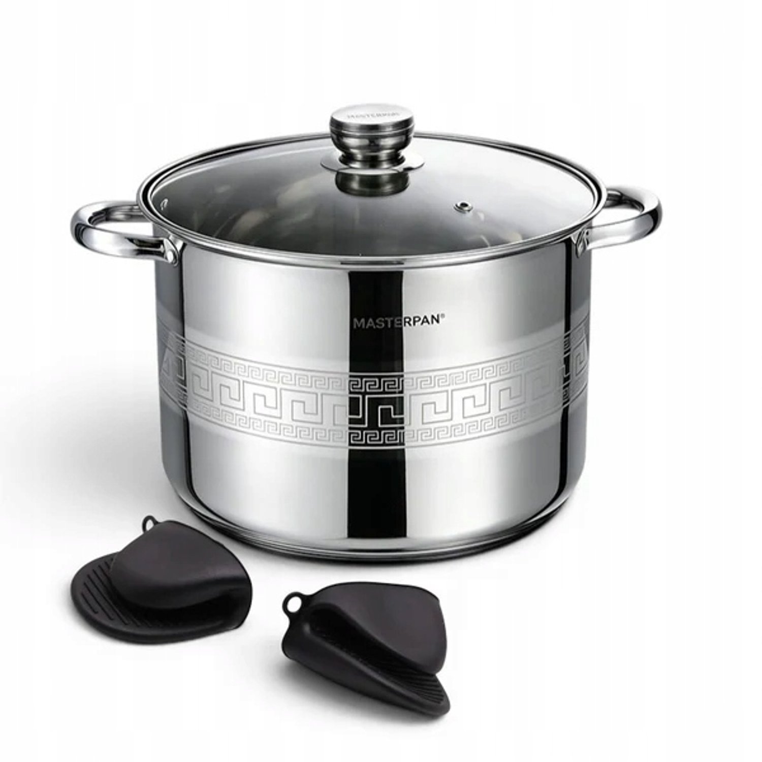 Masterpan RVS Pan 16,2L met Deksel & Siliconen Handvatten - 30cm
