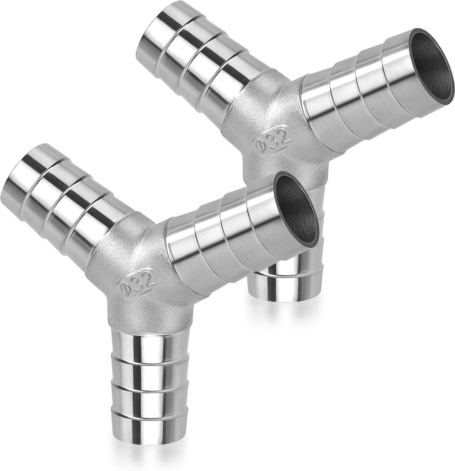 Y Luchtslangkoppelingen Brandstoftablet, 32 mm Rechte 3-weg Prikkeldraad Connector, Roestvrijstalen Pakkingsadapter voor Lucht, Water, Gasolie (2 Stuks)