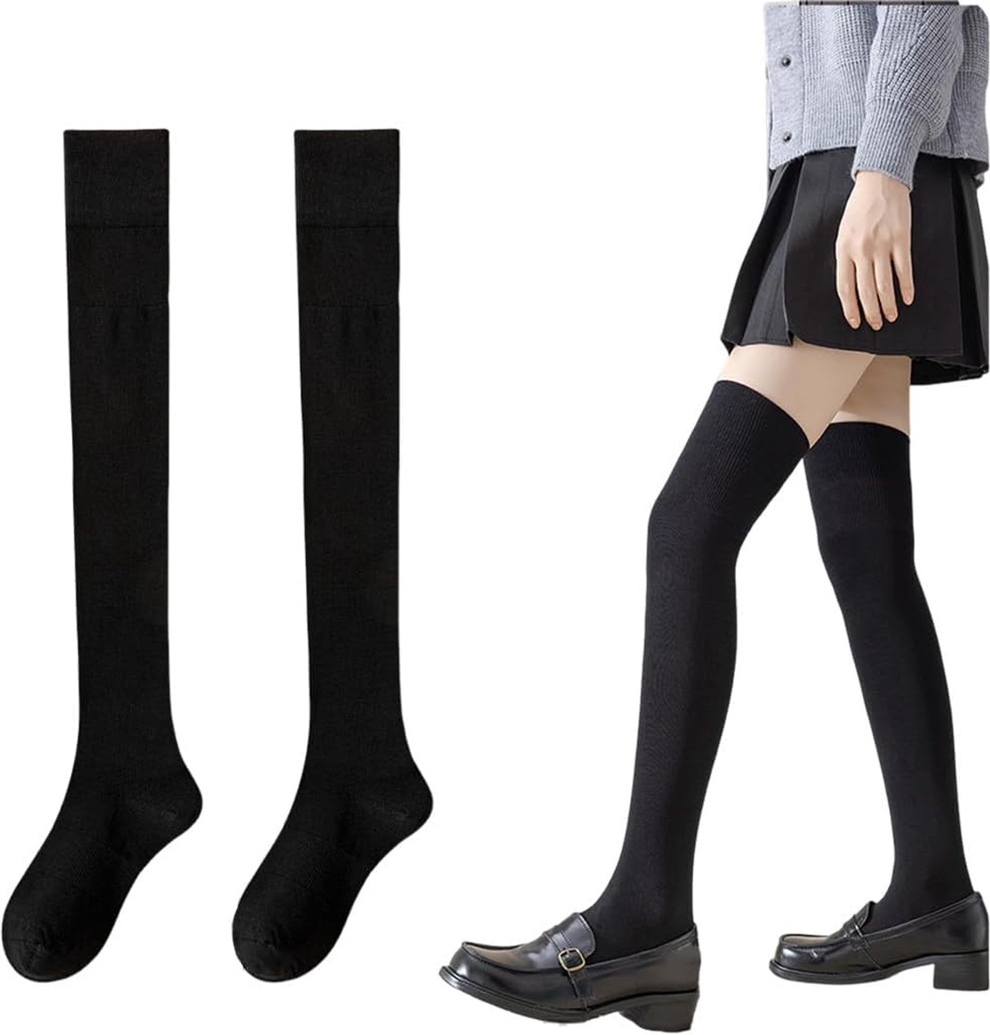 1 paar overknee-kousen voor dames, kniekousen van katoen, beenwarmers, sokken voor meisjes, zwart