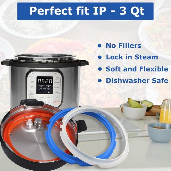 3 stuks afdichtingsring past op 3 Qt Instant Pot, met 3 kleuren (rood, helder en blauw) - vervangende siliconen pakkingafdichting voor 3 kwart instapot druk, IP-LUX Mini 3 qt, IP DUO Plus 3Qt — afbeelding 5