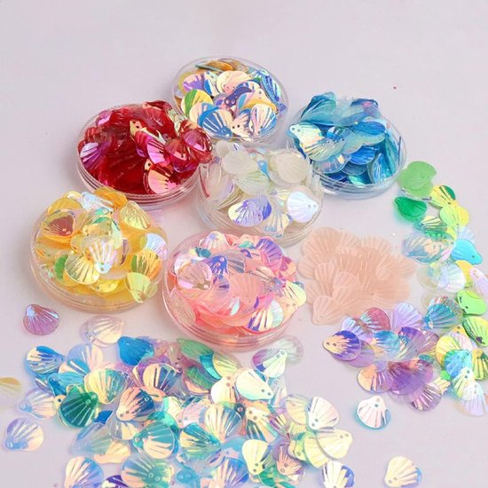 360 stuks Shell Pailletten, Shell-vorm pailletten voor knutselen Losse pailletten Cup Schillerende pailletten Handgemaakte DIY Creatieve kleur kralen Pailletten voor handwerk Huwelijksdecoratie 13mm — afbeelding 4