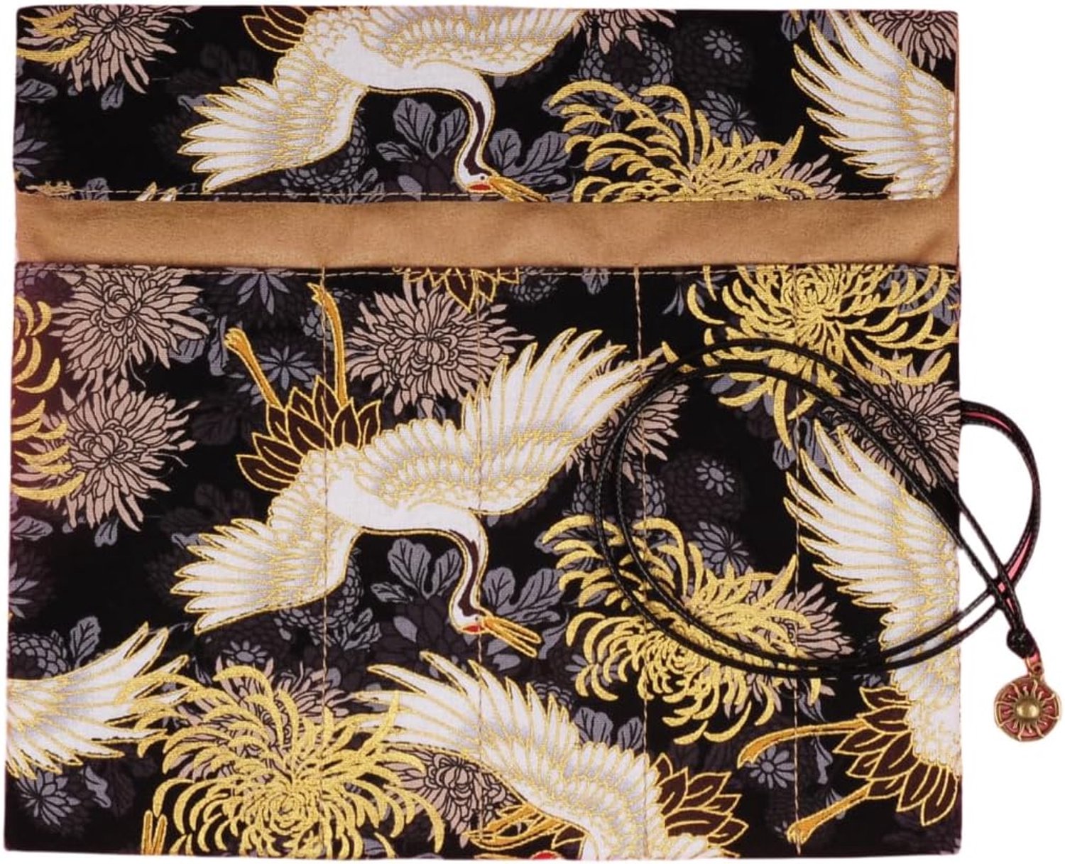 Potloodwrap Handgemaakte Pen Gordijn Kraan Karper Dier Patroon Vulpen Potlood Gekleurde Stift Grote Capaciteit Rol Potlood Tas-Autumn Chrysanthemum Crane Gray