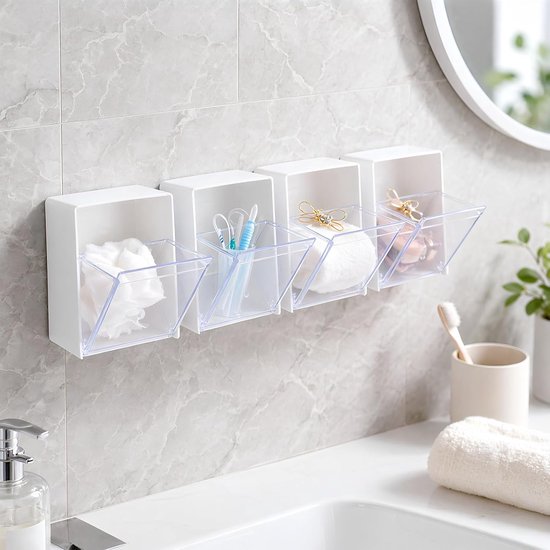 4 Stuks Delige Wandmontage Opbergdozen met Flipdeksel Kunststof Badkamer Organizer voor Toiletartikelen Compacte Opslag voor Slaapkamer Badkamer — afbeelding 3