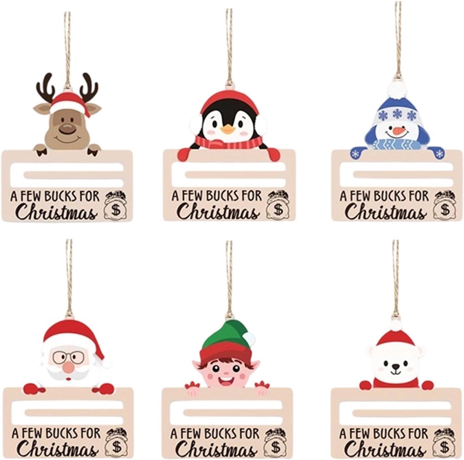 Kerstgeldgeschenkhouder, hanger, 6 stuks, wintersouvenirs, van hout