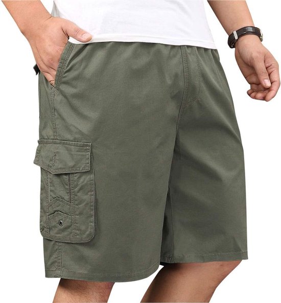 Mens Katoen Losse Fit Volledige Elastische Twill Cargo Korte Broek met Trekkoord — afbeelding 5