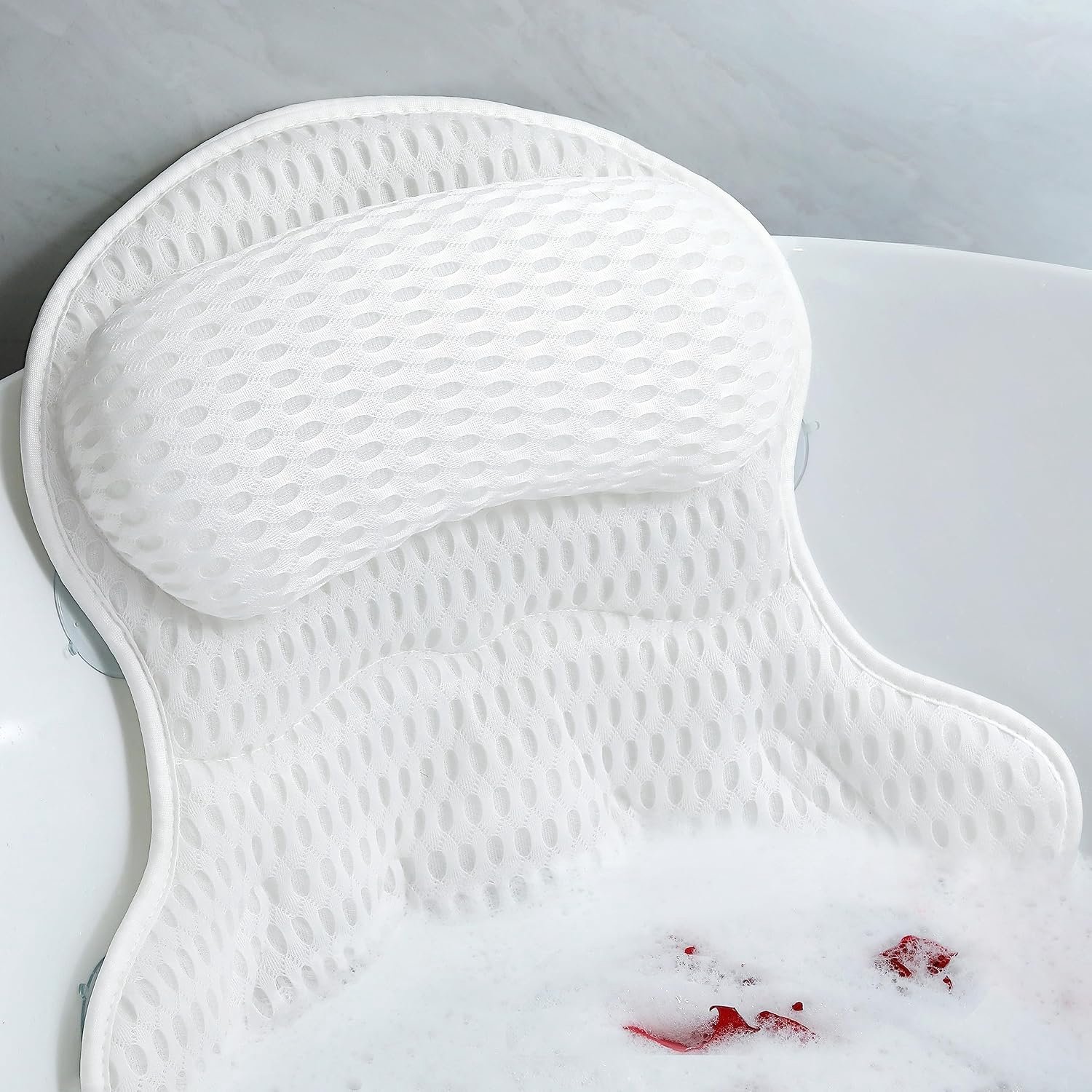 Badkussen, luxe badkussen - badkussens voor bad nek en rugsteun, ergonomisch badkussen voor bad met 4D Air Mesh + 6 sterke zuignappen, geweldige spa-geschenken badaccessoires