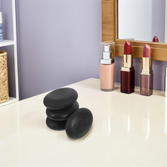 4 Stuks Delige Basalt Hot Stone Massage Set met Warmtebehoud Ergonomische Natuurlijke Massagestenen voor Voetmassage Schoonheidssalon Gebruik voor Essentiële Olie — afbeelding 5