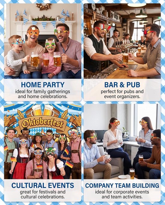 8 stuks Oktoberfest papieren brillen, Beierse feestdecoratie, fotobox rekwisieten voor Oktoberfest-feesten, grappige fotobril-accessoires, Wiesn decoratieset, stijl B — afbeelding 5