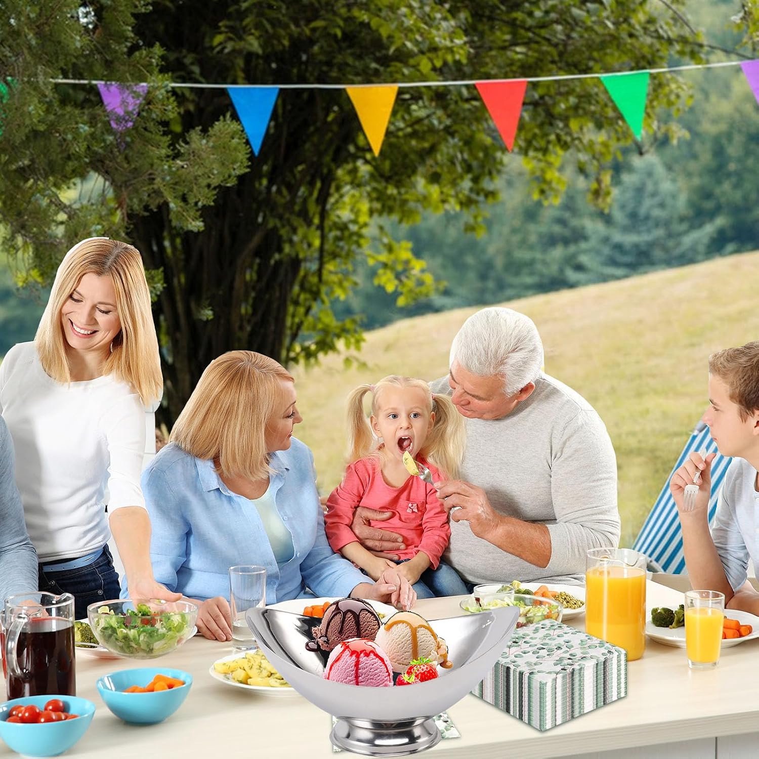 Srliya Roestvrijstalen Ijskom Antislip voor Warme, Koude Lekkernijen Thuisrestaurant 1x Dessertkom (XL 100x70cm / 39,37x27,56in)
