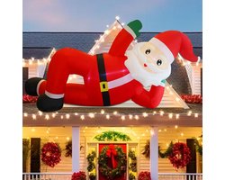 Juegoal Kerst Opblaasbare Buitendecoraties, 3,66 meter Lange Opblaasbare Kerstman, Verlichte Opblaasbare Grote Liggende Kerstman met Ingebouwde LED-verlichting, Verlichte Vakantie Winter Tuin Gazon