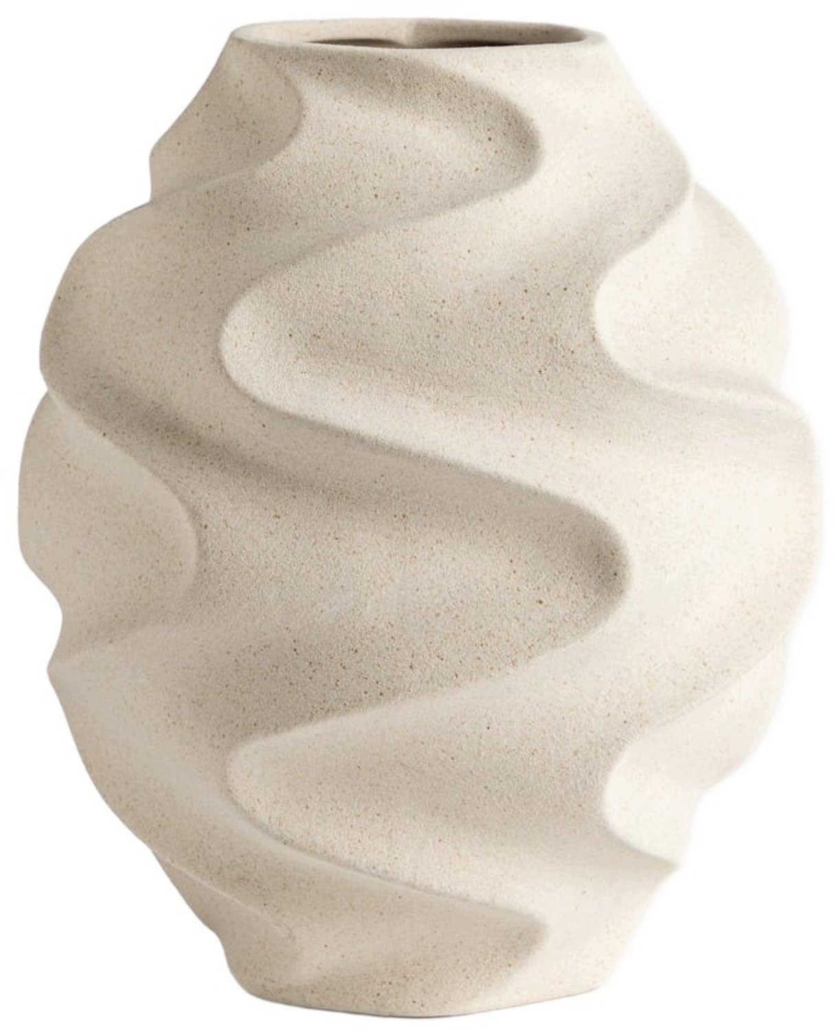Homla NOIRE Beige Keramiek Golvende Vaas 16,8x25,5 cm - Stijlvolle Woondecoratie