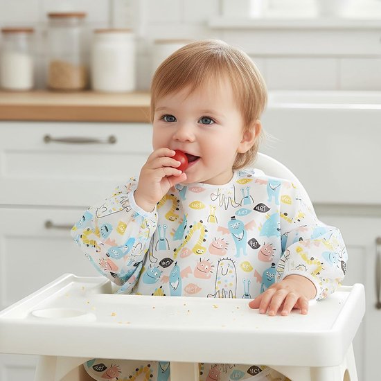 5 stuks slabbetjes met mouwen, 5 patronen, mouwslabbetjes machinewasbaar en waterdicht, uniseks slabbetjes voor baby's om te schilderen en eten, babyslabbetjes met mouwen, geschikt voor — afbeelding 2