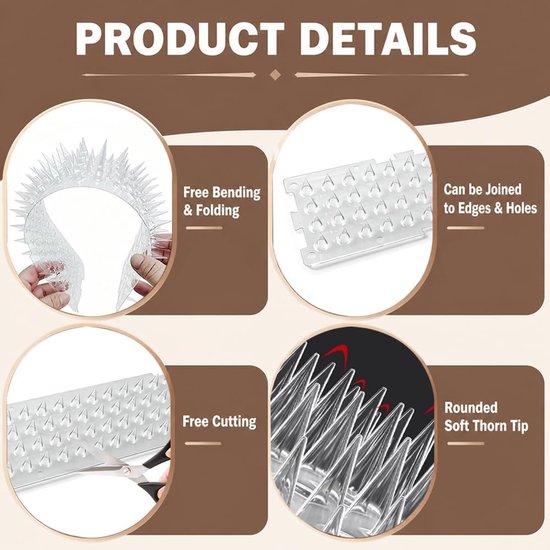 20 stuks transparant doornrooster tegen katten, 42 x 8,2 cm, kattenafweermat, kattenafweermat, kattenafweermat, voor tuin, binnen en buiten — afbeelding 2