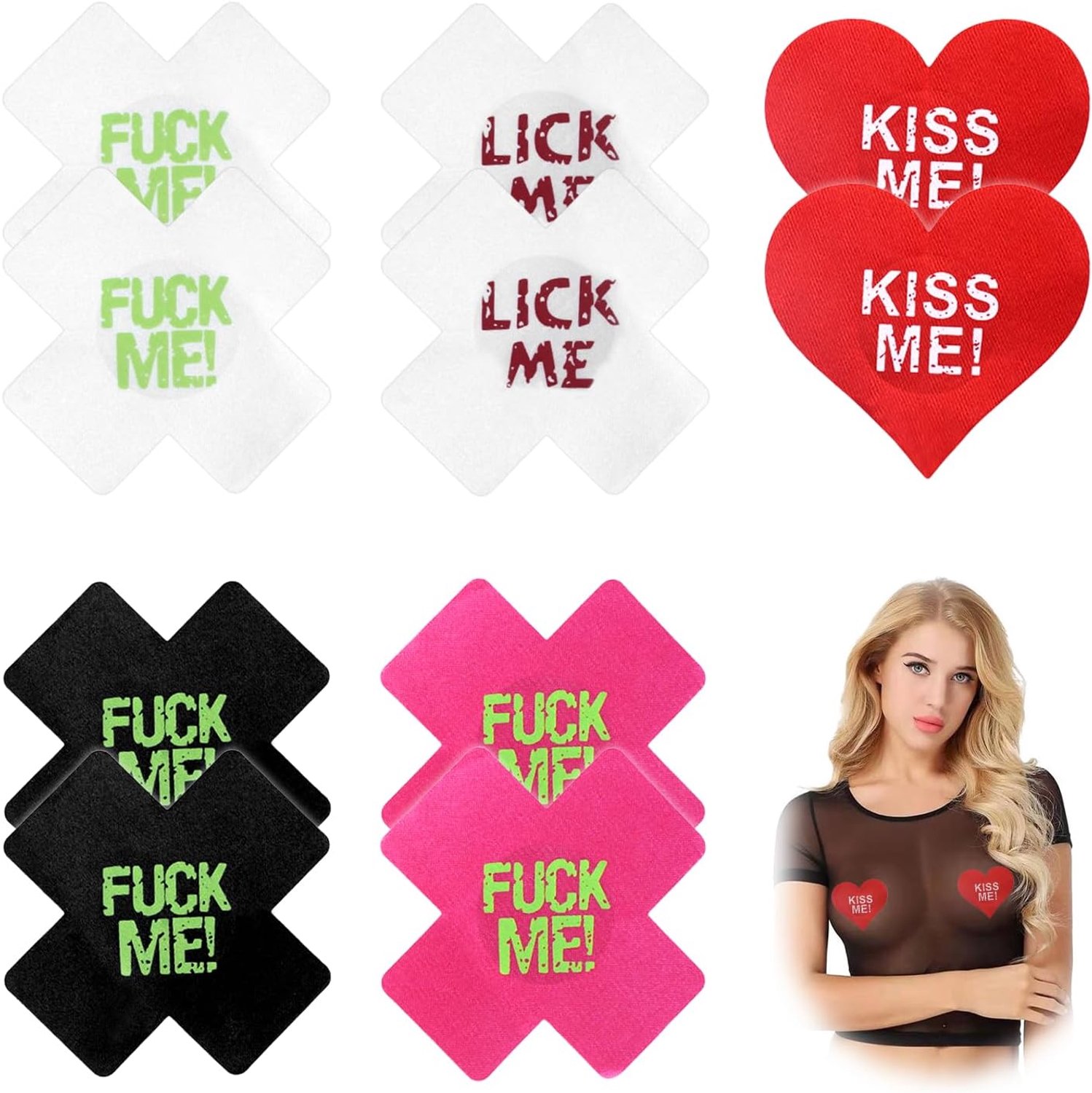 5 paar tepelpads sexy set tepelstickers met helder hart/kruis design, ​tepeltape van zijde stof 7,6 x 7 cm voor verleidelijke lingerie en beha-losse outfits