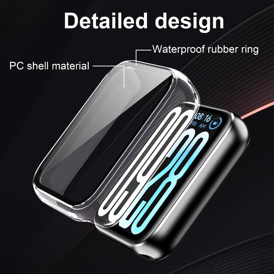 2 stuks hoesjes voor Xiaomi Smart Band 9 Pro beschermhoes met displaybescherming, hard polycarbonaat, 360° rondom, anti-kras, anti-stof, ultradunne beschermhoes, transparant + zwart — afbeelding 2