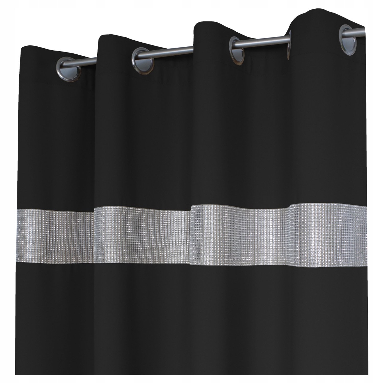 Zwarte Gordijn Panama met Zirkonia 145x250 cm - Verduisterend