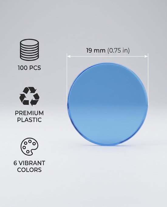 100 stuks bingo chips plastic chips, transparante kleurteller teller bingo chips voor bingo speelkaarten wiskunde oefenen aantal speelchips, thuisschoolbenodigdheden wiskunde tellers — afbeelding 5