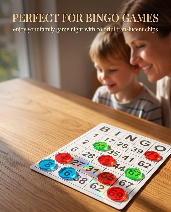 100 stuks bingo chips plastic chips, transparante kleurteller teller bingo chips voor bingo speelkaarten wiskunde oefenen aantal speelchips, thuisschoolbenodigdheden wiskunde tellers — afbeelding 3