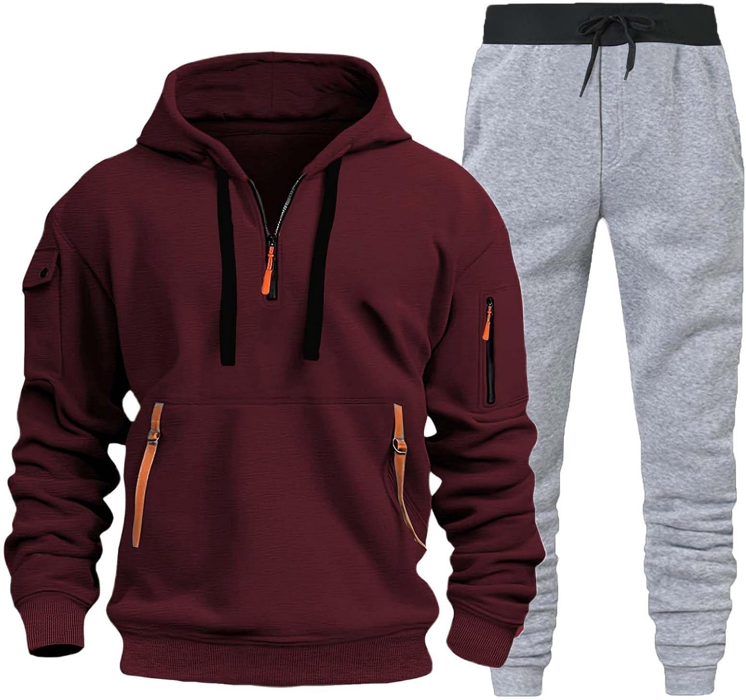 Générique Trainingspak voor heren, joggingpak, sport, 2-delig, katoen, lange mouwen, jas met capuchon, broek, comfort, zacht, ademend, vrije tijd, ontspanning, casual, zacht, A132