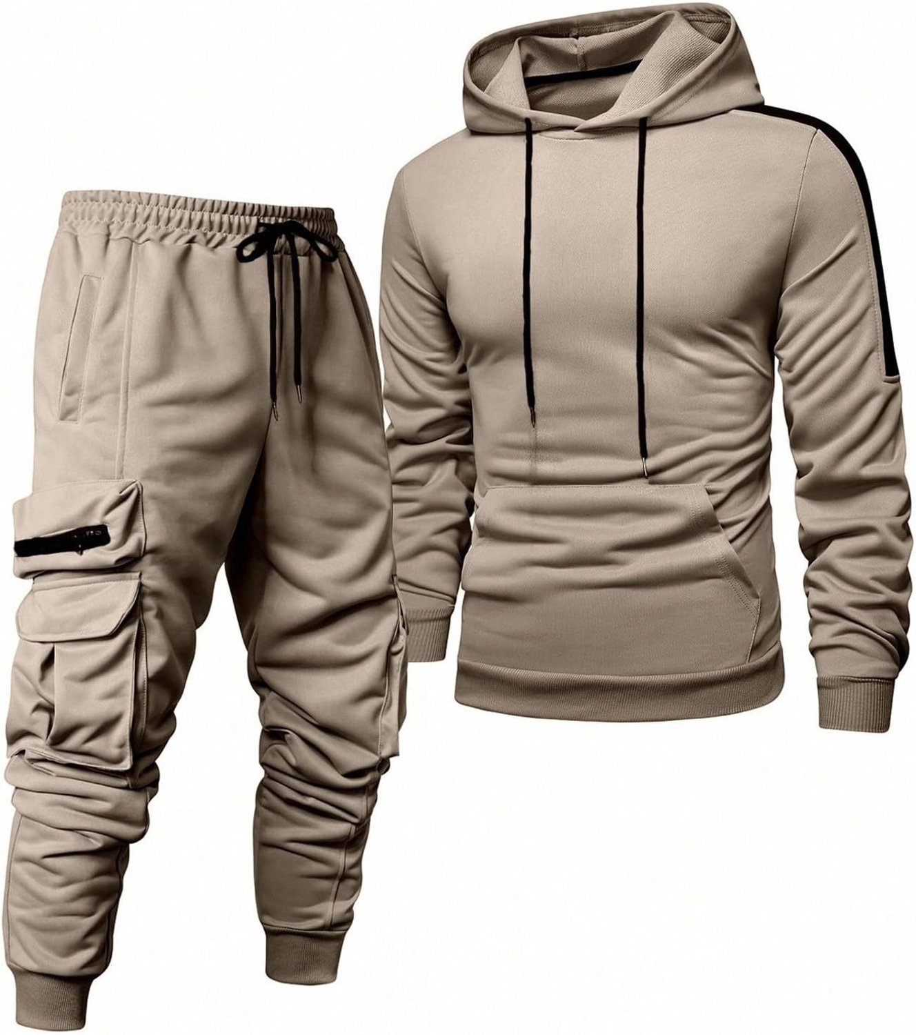 Générique Trainingspak voor heren, 2-delig, katoen, joggingpak, top en broek, casual, herfst, winter, zacht, comfortabel, A84