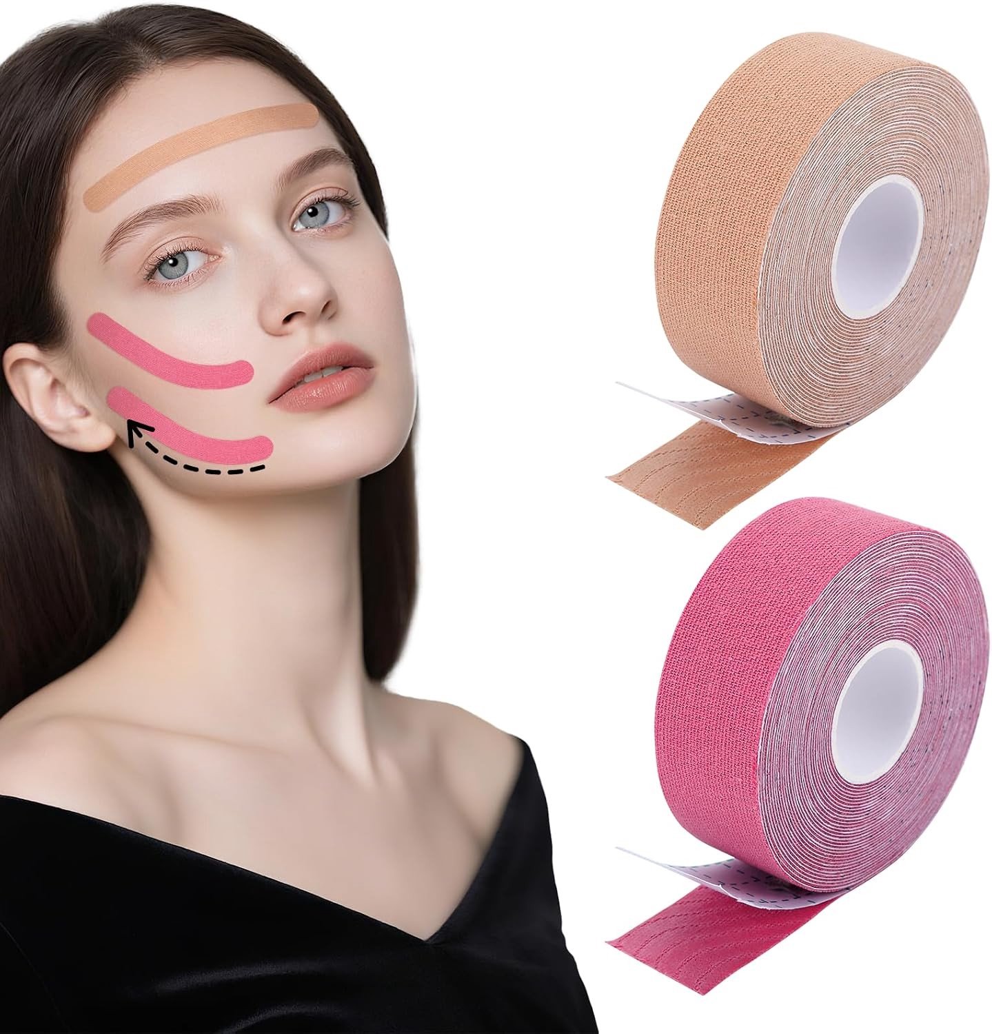 2 Rollen Gezichtstape voor Anti-Rimpels - Hoog Elastische Kinesiotape voor Firming en Lift Effect - Verkrijgbaar in 2 Kleuren