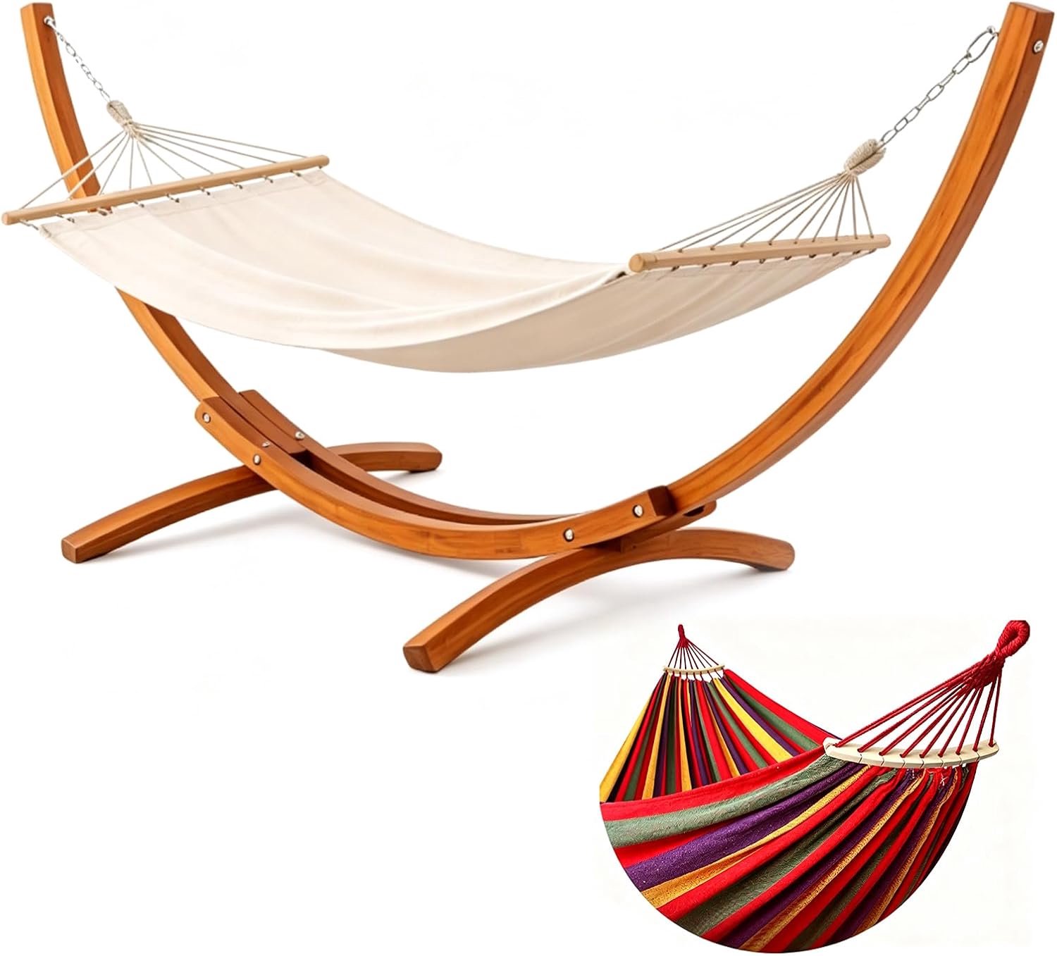 Hangmat met frame, met 2 hangmatten, 200 kg belastbaarheid, afmetingen: 320 x 120 x 120 cm, stabiel boogframe van massief grenenhout, voor tuin, terras en balkon (rood)