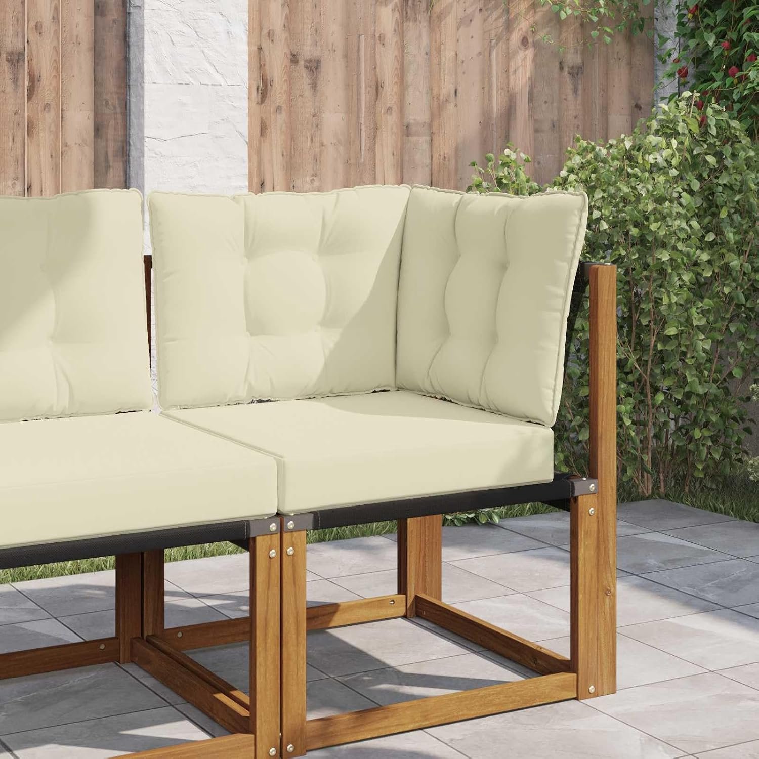Bankkussen voor buiten, 3 stuks, crème, outdoor zitkussen met polyester bekleding en schuimvulling voor tuin, terras of balkon
