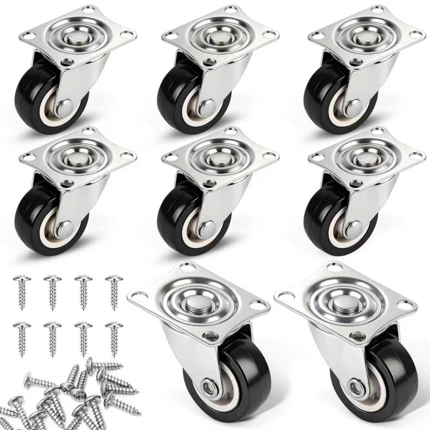 Set van 8 Meubelwielen van 25 mm, 360° Draaiende Rubber Wielen, Geluidsloos voor Meubels, Kasten en Boxen