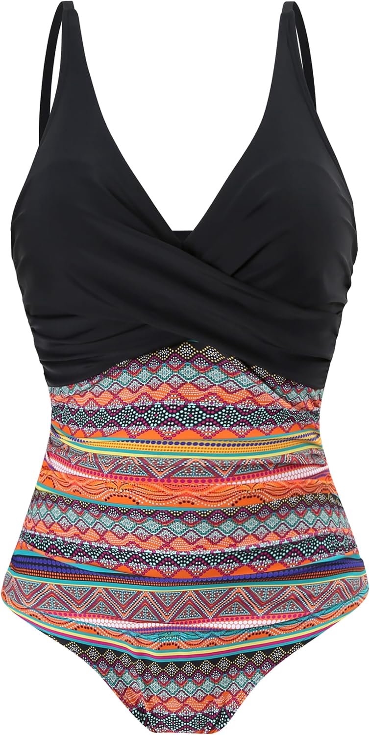 Laorchid Badpak voor dames, eendelig, met V-hals en hoge taille, buikcontrole, push-up, zwempak, badmode