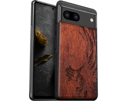 Carveit Luxury Case for Google Pixel 8a hoesje (Hard Real Wood & Soft TPU) Compatible With Shockproof Bumper Protective Pixel 8a Cover (De grote golf bij Kanagawa-Roos)