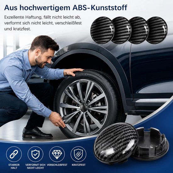 4 stuks 60 mm naafdoppen voor Fiat Ducato 2014-2025, wieldoppen met carbon-look, wielnaafdoppen, wielnaafafdekking, velgdoppen 60 mm van hoogwaardig ABS — afbeelding 3