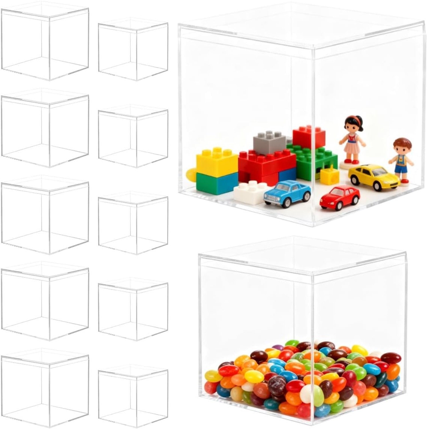 Set van 12 kleine acryl opbergdozen, ideaal voor organisatie, knutselen en accessoires, maten 4,5 x 4,5 x 4,5 cm en 5,5 x 5,5 x 5,5 cm
