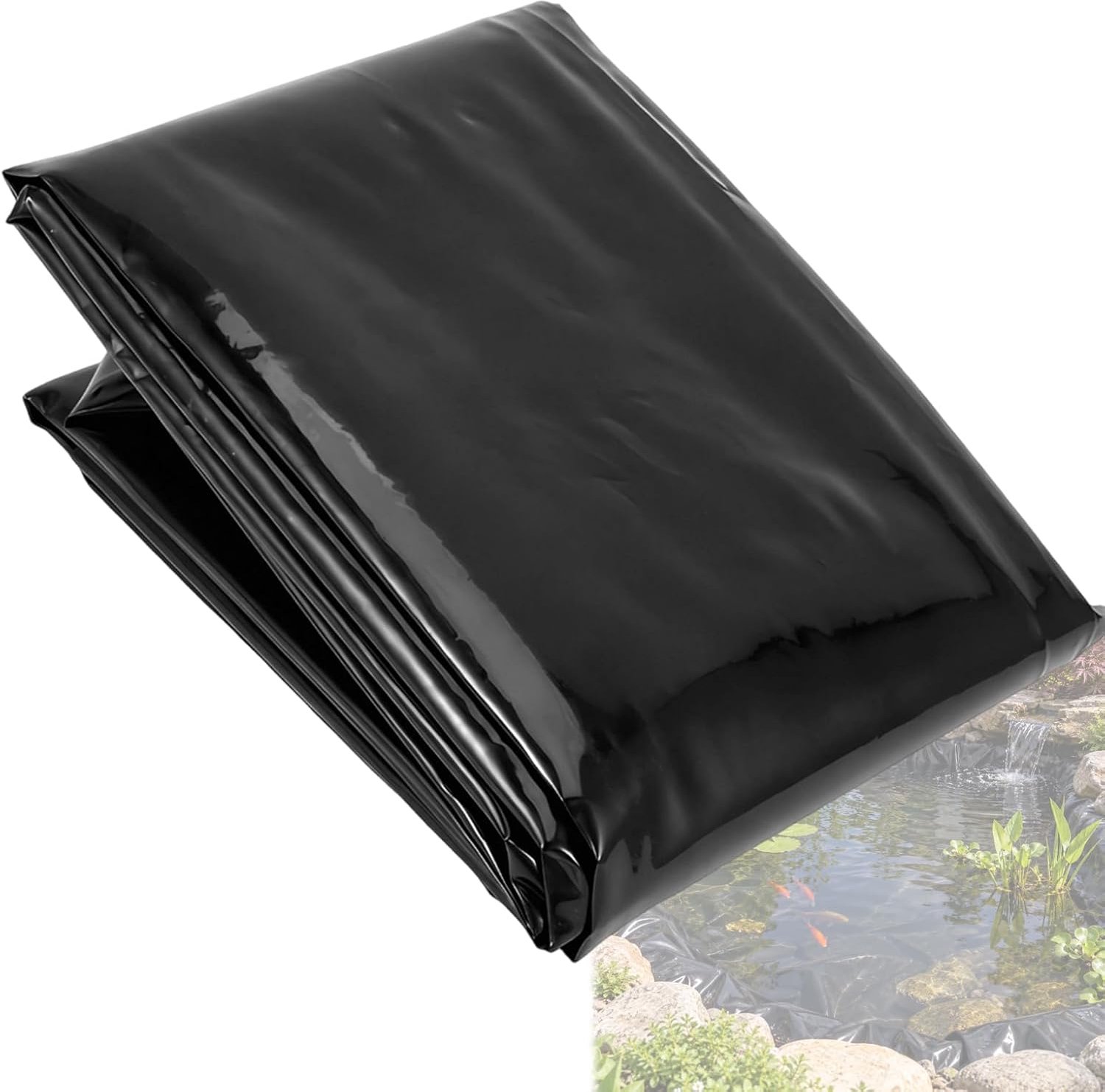 Vijverfolie HDPE Zwart, 2 x 2 m Flexibele Waterdichte Zware Vijverfolie, Afdichtingsfolie Vijvermembraan voor Tuinvijver, Visvijver, Fontein, Watertuin, Waterval en Landschapsbouw