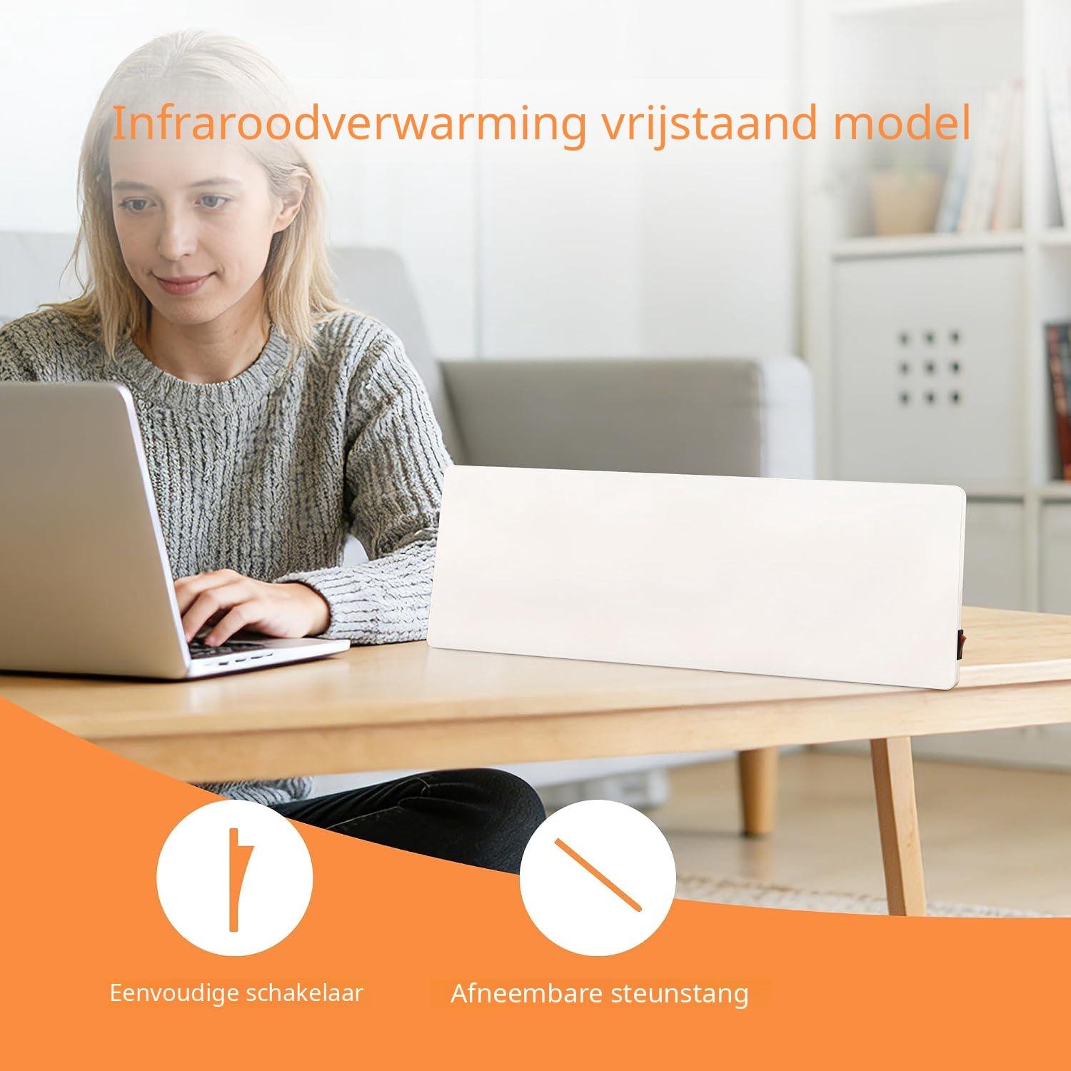 QEVA Infrarood Paneel Verplaatsbaar - Infraroodpaneel - Verplaatsbare Verwarming - Wit - 4cm x 60cm x 20cm