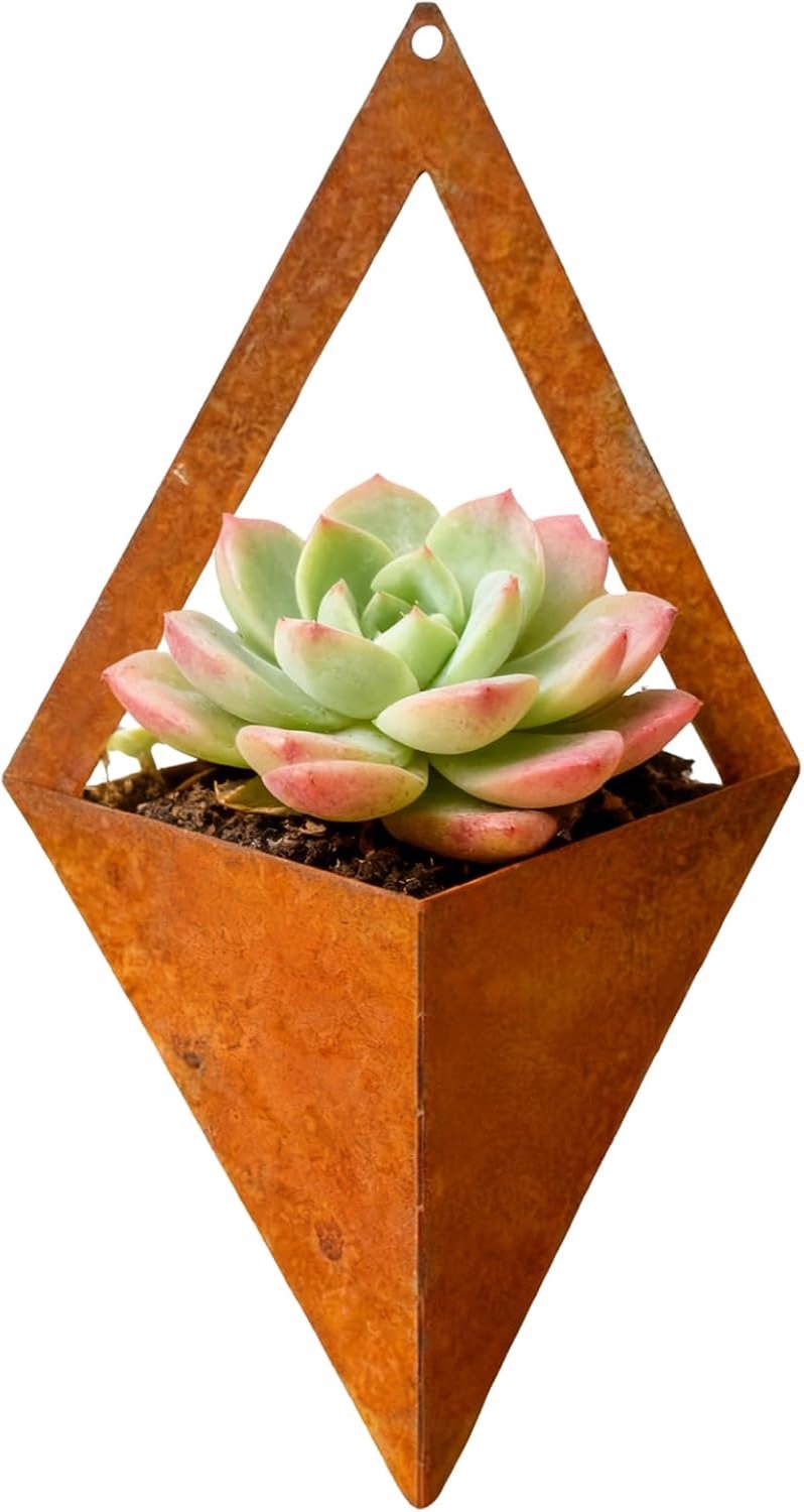 Wandvaas, geometrische vintage decoratie van metaal, wandplantenbak, voor kamerplanten in huis, tuin, balkon, raam