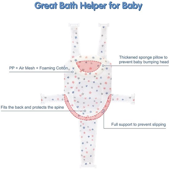 1 Stuk - Badnet voor baby's - Babybadsteun - Veilig baden - Antislip en ademend gaas - 30 x 21 x 4 cm - Wit — afbeelding 5