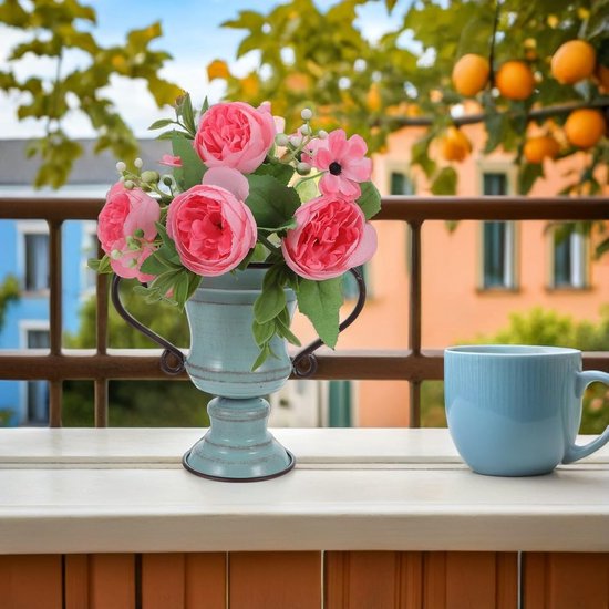 Vintage Metalen Bloempot met Handvat Retro Ijzeren Plantenbak met Verweerde Afwerking Rustieke Farmhouse Vaas voor Tuin Veranda Interieurdecoratie — afbeelding 4