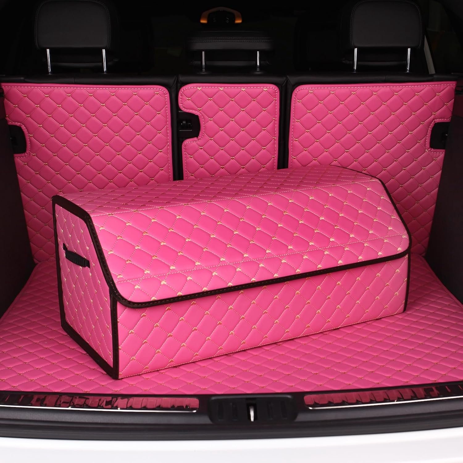 auto organisatoren en opslag voor SUV, kofferbak organizer voor sedan, lederen opvouwbare slanke doos met deksel, inklapbare cargo bakken, gereedschap accessoires containers, Roze vrouwen (21,6 inch)